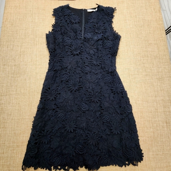 Tory Burch‎ Merida Floral Lace Dress Black Floral V-Neck Sleeveless Mini Sz 8